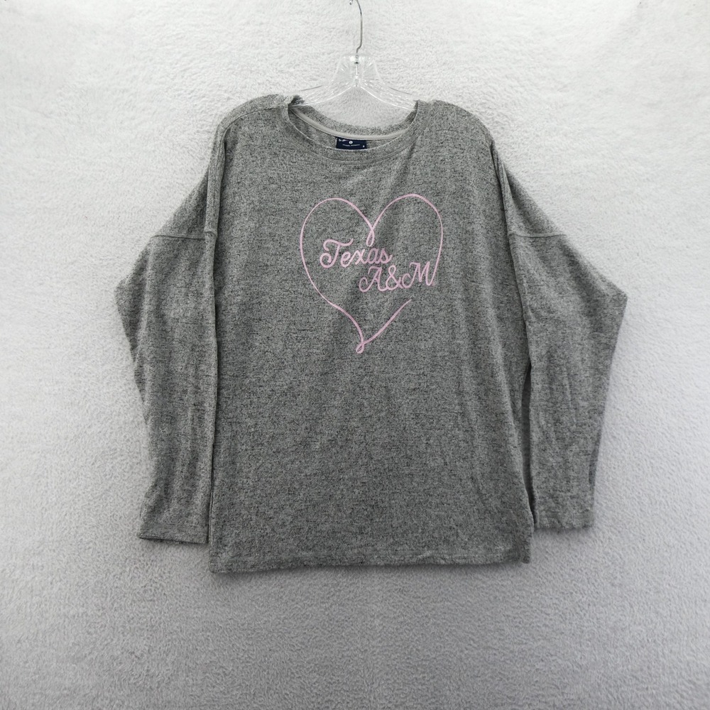 Spirit Jersey Shirt Womens Small Texas A&M Grey Pink Heart Long Sleeve Marled